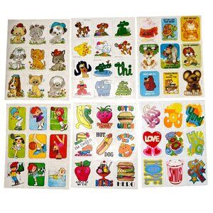 Vtg 80s Eureka Sticker Sheet Unused Animal Dog Cat Sports Food Words Retro 3